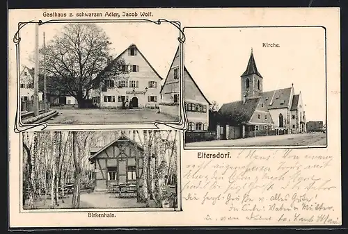 AK Eltersdorf, Gasthaus zum schwarzen Adler, Birkenhain, Kirche