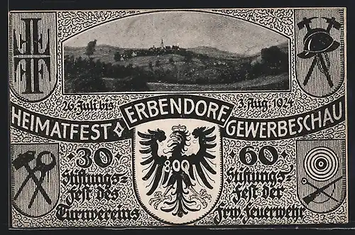 AK Erbendorf, 60. Stiftungsfest der frw. Feuerwehr, 30. Stiftungsfest des Turnvereins, Heimatfest Gewerbeschau 1924