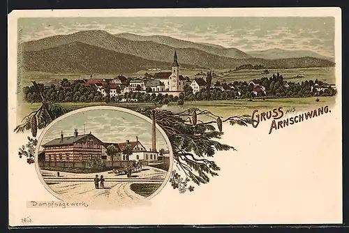 Lithographie Arnschwang, Am Dampfsägewerk, Ortsansicht