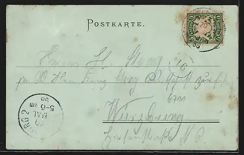 Mondschein-Lithographie Burgfarrnbach, Gasthaus Postgarten, Ortsansicht bei Vollmond