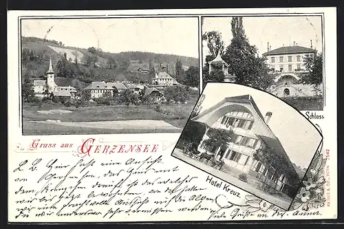 AK Gerzensee, Ortsansicht, Schloss, Hotel Kreuz
