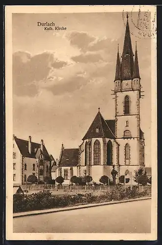 AK Durlach, Kath. Kirche mit jungen Bäumen