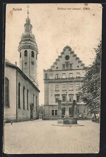 AK Durlach, Rathaus mit evangel. Kirche