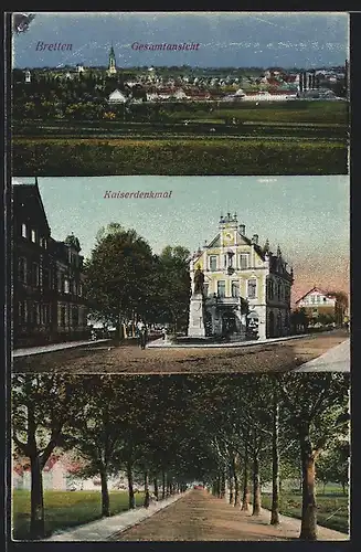 AK Bretten, Gesamtansicht, Kaiserdenkmal und Allee