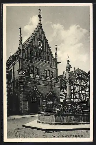 AK Bretten, Melanchthonhaus mit Brunnen