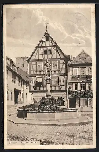 AK Bretten, Marktbrunnen mit Fachwerkhäusern