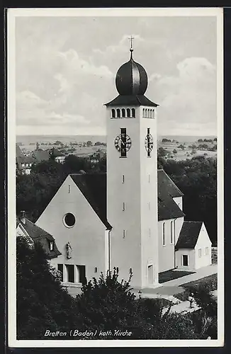 AK Bretten /Baden, Blick auf die kath. Kirche und Ortsumgebung