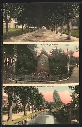 AK Bretten, Bahnhofs-Allee, Grossherzog-Denkmal, Seedamm-Promenade