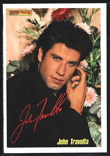AK Schauspieler John Travolta vor Blumenstrauss, POP /Rocky-Starkarte