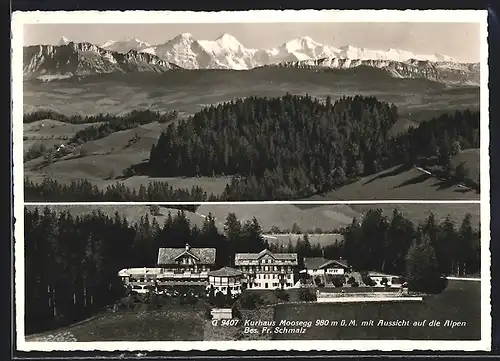 AK Lauperswil, Kurhaus Moosegg mit Aussicht auf die Alpen