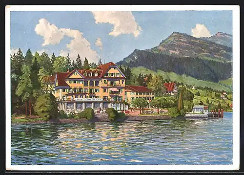 Künstler-AK Hertenstein am Vierwaldstättersee, Blick auf Hotel Hertenstein