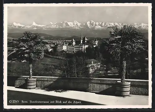 AK Bern, Bundesterrasse mit Blick auf die Alpen