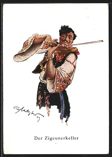 Künstler-AK Berlin-Charlottenburg, Der Zigeunerkeller am Kurfürstendamm 26, Musiker spielt auf seiner Geige