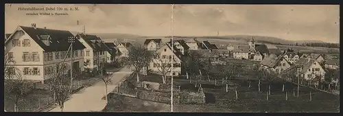 Klapp-AK Dobel, Strassenpartie mit Wohnhäusern und Blick zur Kirche