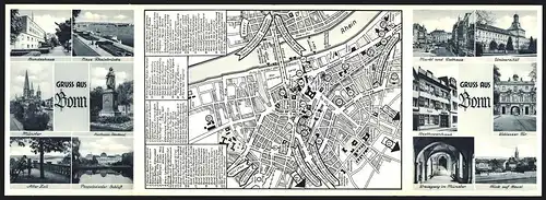 Klapp-AK Bonn, Bundeshaus, Beethovenhaus, Landkarte
