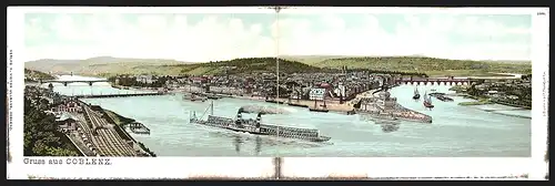 Klapp-Lithographie Coblenz, Ortsansicht mit Dampfer