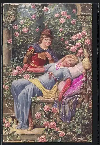 Künstler-AK Kränzle: Dornröschen, Der Prinz findet das schlafende Dornröschen