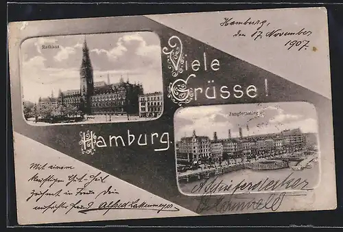 AK Hamburg, Jungfernstieg und Rathaus