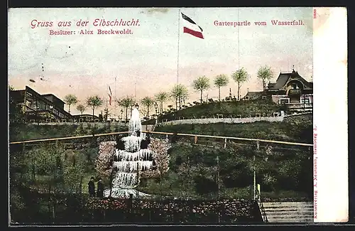 AK Hamburg-Othmarschen, Gartenpartie vom Wasserfall, Bes. Alex Breckwoldt