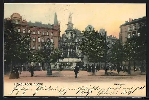 AK Hamburg-St. Georg, Brunnen am Hansaplatz