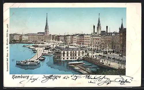 Goldfenster-AK Hamburg-Neustadt, Boote am Jungfernstieg