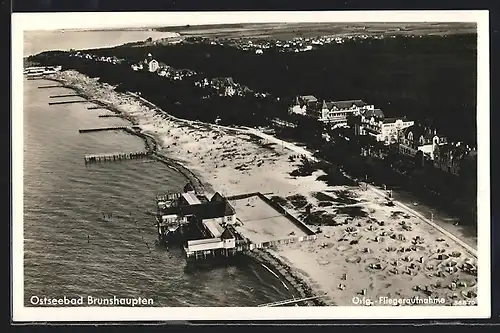 AK Brunshaupten, Fliegeraufnahme vom Strandbad und Ort