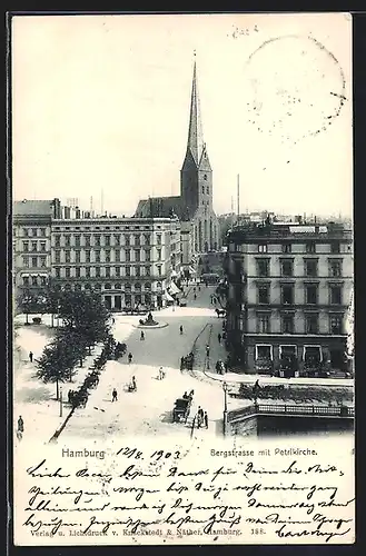 AK Hamburg, Bergstrasse mit Petrikirche