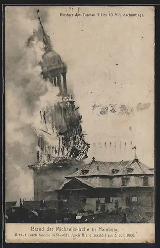 AK Hamburg-Neustadt, Brand der Michaeliskirche am 3.7.1906, Einsturz des Turms
