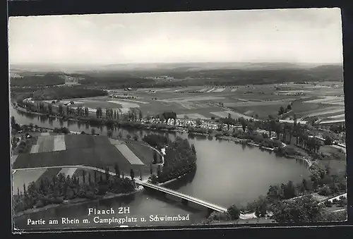 AK Flaach, Partie am Rhein m. Campingplatz u. Schwimmbad