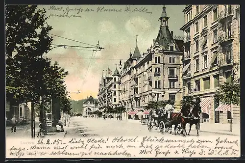 AK Luzern, Strassenpartie mit Kutsche