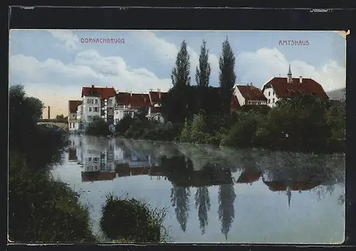 AK Dornachbrugg, Panorama mit Amtshaus, vom Wasser gesehen