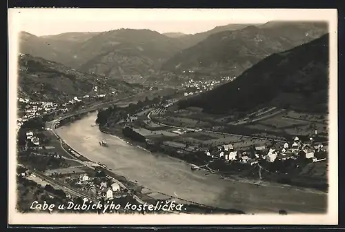AK Dubickyho Kostelicka, Elbe und anliegende Ortschaften aus der Vogelschau