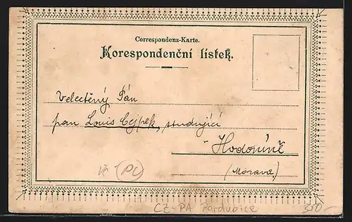 Lithographie Pardovice, Partie z Kralovske tridy, Dekansky, Zamek