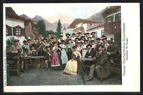 AK Grosses Oberbayrisches Bauerntheater in Trachten mit Instrumenten