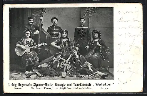 AK 1. Orig. Ungarische Zigeuner-Musik-, Gesangs- und Tanz-Ensemble Balaton in Trachten