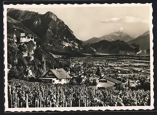 AK Vaduz, Ortsansicht mit Schloss und Bergblick