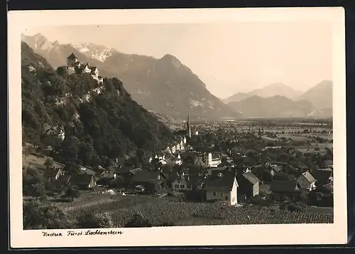 AK Vaduz, Schloss und Ort, von oben gesehen