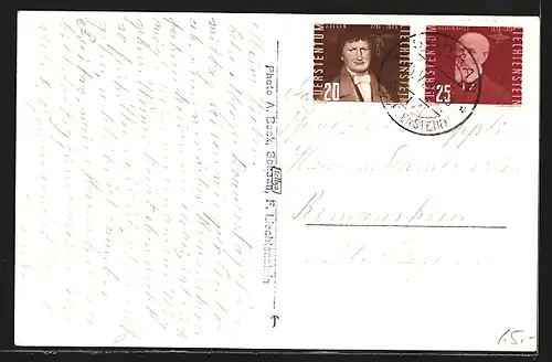 AK Schaan, Teilansicht mit Strasse und Kirche