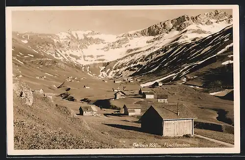 AK Malbun, vereinzelte Häuser in malerischem Tal