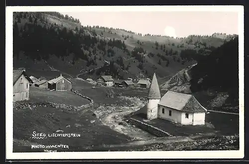 AK Steg, Blick über Dorfkirche und Tal