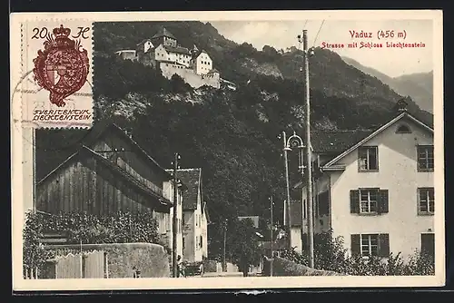 AK Vaduz, Strasse mit Schloss Liechtenstein