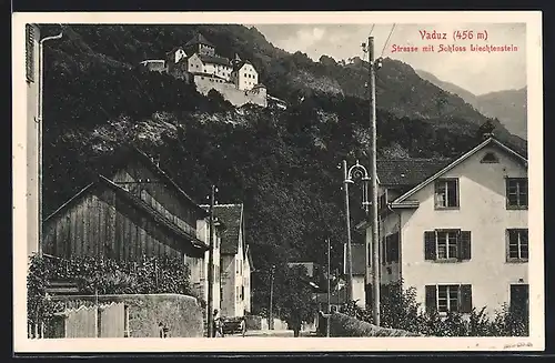 AK Vaduz, Strassenpartie mit Schloss Liechtenstein