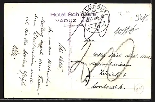 AK Vaduz, Aussicht von der Terrasse, Hotel Schlössle