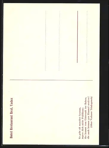 AK Vaduz, Hotel Restaurant Real aus der Sicht eines Betrunkenen