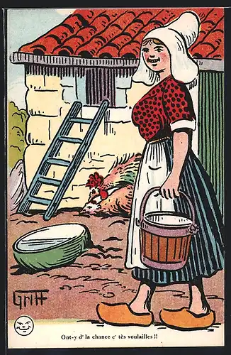 Künstler-AK sign. Griff: Holländische Bäuerin bei der Arbeit