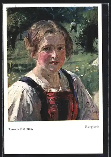 Künstler-AK Thomas Riss: Berglerin, Frau in Tracht