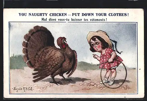 Künstler-AK Donald McGill: You Naughty Chicken - Put Down Your Clothes