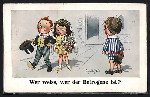 Künstler-AK Donald McGill: Wer weiss, wer der Betrogene ist?