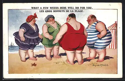 Künstler-AK Donald McGill: What A Few Weeks Here Will Do For You