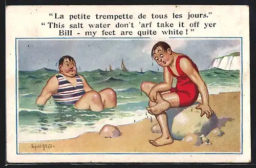 Künstler-AK Donald McGill: La petite trempette de tous les jours